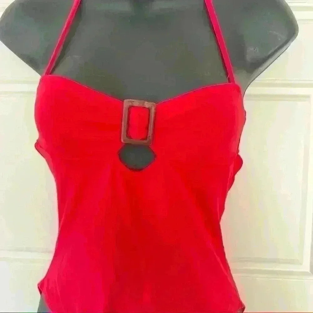 RED BATHING SUIT BACKLESS ONE PIECE WITH BACK STRAP NECK  TIE SIZE SMALL
